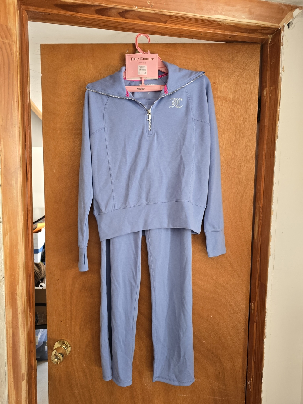Juicy Couture Girls' Light Blue Velour Track Pants & Pullover Set